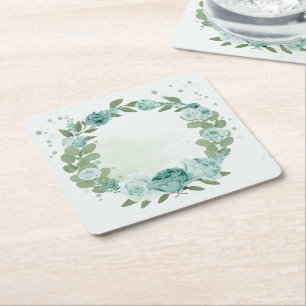 Porta-copo De Papel Quadrado mata floral azul romântica quadrada de papel mata-