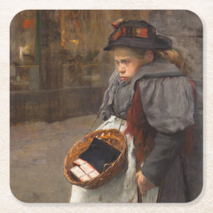 Porta-copo De Papel Quadrado Matchstick Girl Pobre Rua Urchin Pobreza Urbana