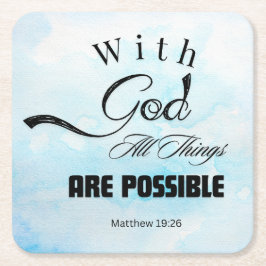 Porta-copo De Papel Quadrado Matthew 19:26 Design de Tipografia