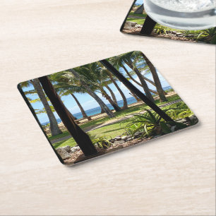 Porta-copo De Papel Quadrado Maui Beach Hawaii Palm Trees