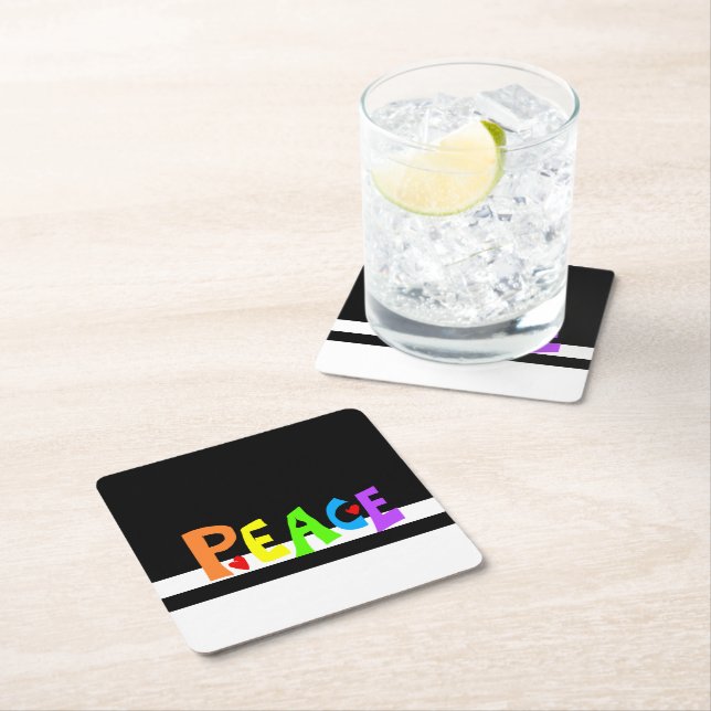 Porta-copo De Papel Quadrado MAZIPOODLES Peace Rainbow (Insitu)