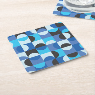 Porta-copo De Papel Quadrado  Meados do século círculos Metade azul turquesa pr