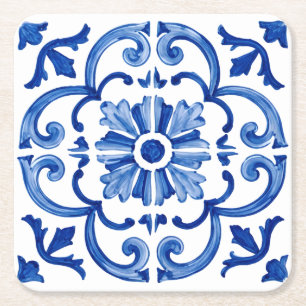 Porta-copo De Papel Quadrado Mediterrâneo Azul