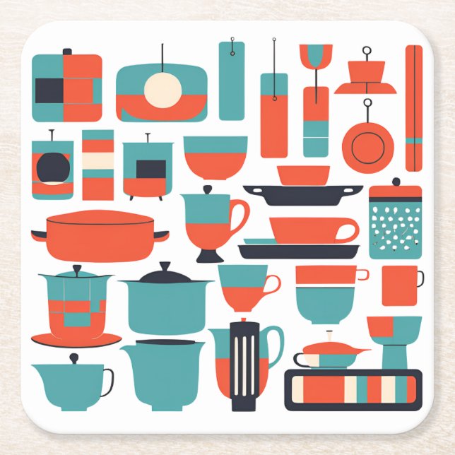 Porta-copo De Papel Quadrado Meio século Modern Porta copos (Frente)