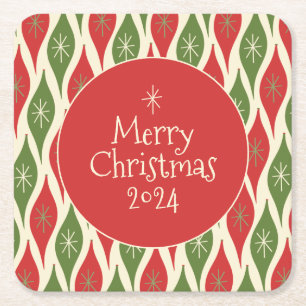 Porta-copo De Papel Quadrado Meio século Moderno Retro Vintage Feliz Natal