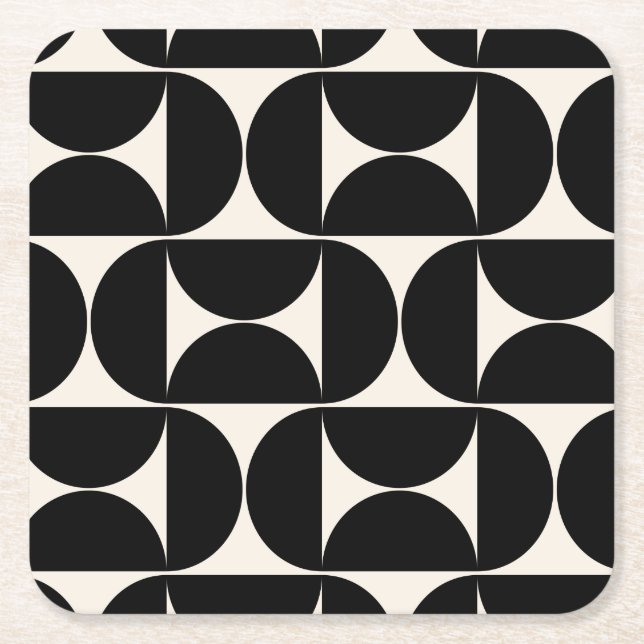 Porta-copo De Papel Quadrado Meio século Padrão Vintage Moderno Preto e Branco (Frente)