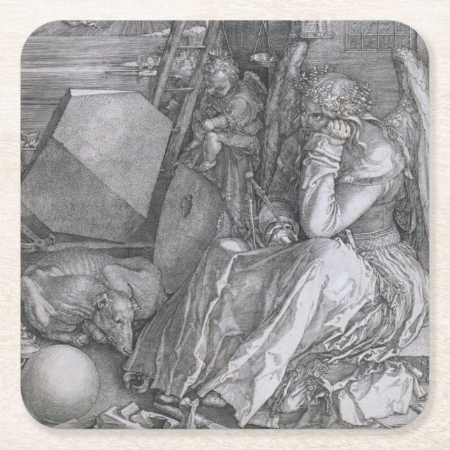 Porta-copo De Papel Quadrado Melancholia, Albrecht Durer (Frente)