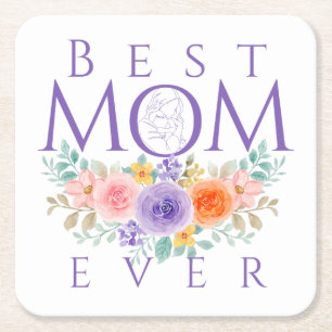 Porta-copo De Papel Quadrado Melhor Mãe Já Flores, Dia de as mães