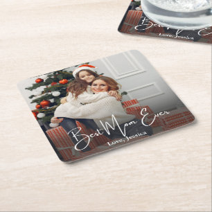 Porta-copo De Papel Quadrado Melhor Mãe Já Personalizada Foto