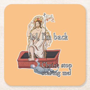 Porta-copo De Papel Quadrado Meme da arte clássica: Cristo, pare de me assusta