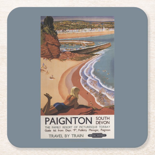 Porta-copo De Papel Quadrado Menina britânica das estradas de ferro que olha (Frente)