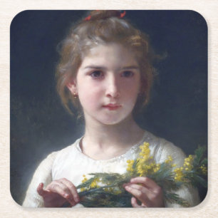 Porta-copo De Papel Quadrado Menina com Mimosa, Bouguereau