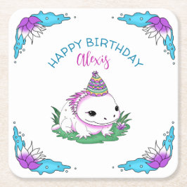 Porta-copo De Papel Quadrado Menina de Aniversário Personalizada Axolotl Pensad