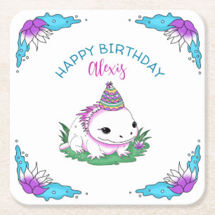 Porta-copo De Papel Quadrado Menina de Aniversário Personalizada Axolotl Pensad