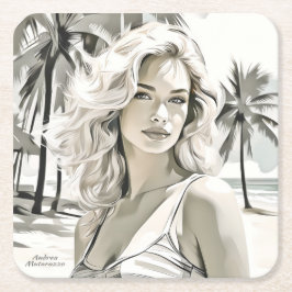 Porta-copo De Papel Quadrado Menina elegante em preto e branco