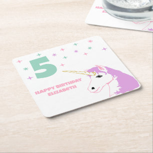 Porta-copo De Papel Quadrado Meninas de Unicórnio Mágico Aniversário