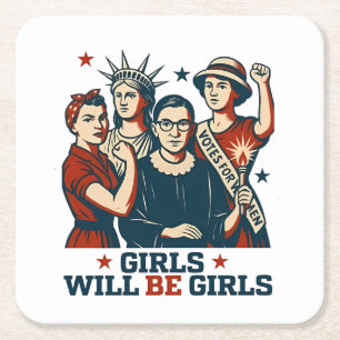 Porta-copo De Papel Quadrado Meninas Serão Feministas Mulheres Empoderadas