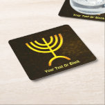 Porta-copo De Papel Quadrado Menorah Flame<br><div class="desc">Uma renderização digital marrom e dourada da menorah judia de sete ramificações (hebraico: מְ נ וֹ רָ ‎). Adicione seu próprio texto. A menorah de sete ramificações, usada no santuário portátil montado por Moisés na selva e, mais tarde, no Templo em Jerusalém, tem sido símbolo do judaísmo desde a Antiguidade...</div>