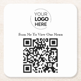Porta-copo De Papel Quadrado Menu Código QR | Logotipo branco sem contato moder