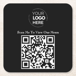 Porta-copo De Papel Quadrado Menu Código QR | Logotipo preto sem contato Modern