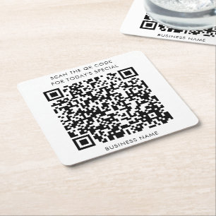 Porta-copo De Papel Quadrado Menu Nome da empresa e Código QR
