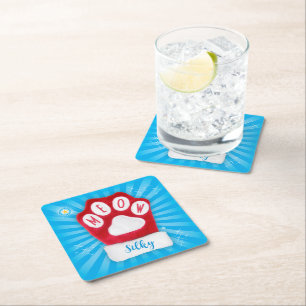 Porta-copo De Papel Quadrado MEOW Personalize o Nome do Gato Vermelho Natal Luv