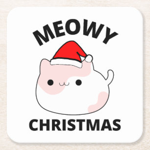 Porta-copo De Papel Quadrado Meowy Christmas