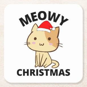 Porta-copo De Papel Quadrado Meowy Christmas