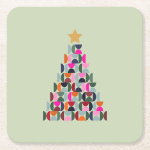 Porta-copo De Papel Quadrado Mercado de inverno 06 Árvore de Natal Verde Colori