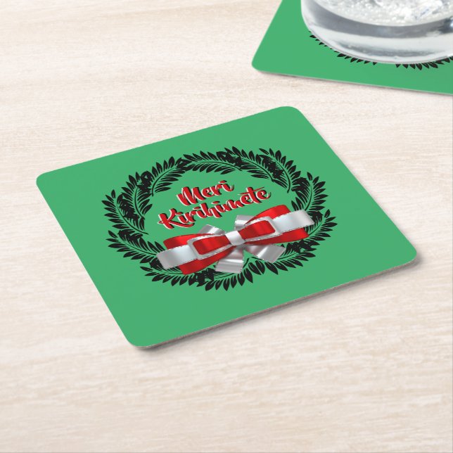 Porta-copo De Papel Quadrado Meri Kirihimete Maori para Feliz Natal (Inclinado)