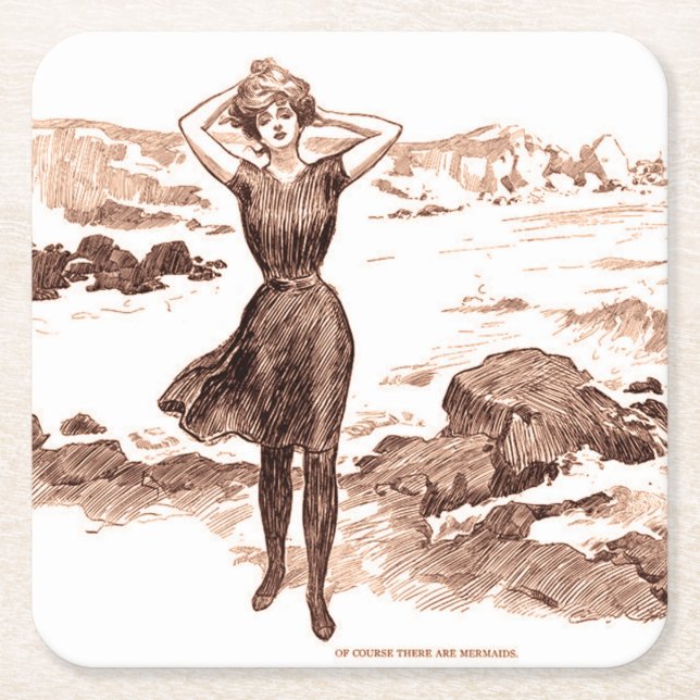 Porta-copo De Papel Quadrado Mermaid Beach Gibson Girl Victorian Antiguidade (Frente)