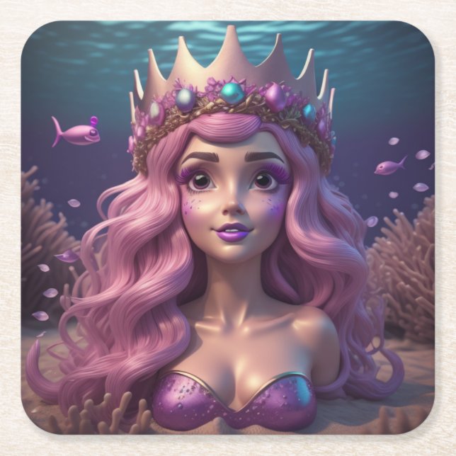 Porta-copo De Papel Quadrado Mermaid Crown (Frente)