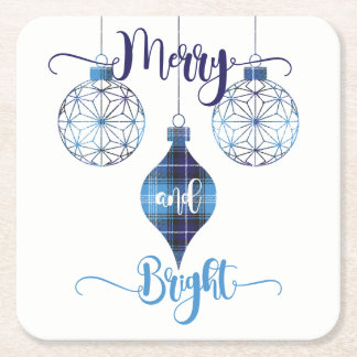 Porta-copo De Papel Quadrado Merry and Bright Blue Plaid Ornament
