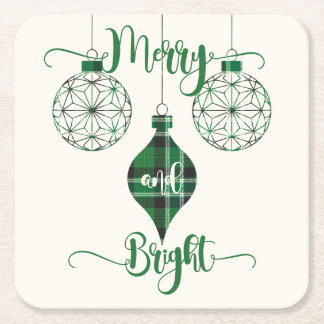 Porta-copo De Papel Quadrado Merry and Bright Green Plaid Ornament