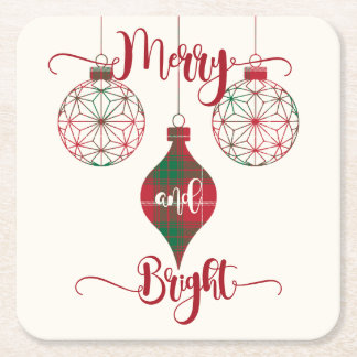 Porta-copo De Papel Quadrado Merry and Bright Red and Green Plaid Ornament