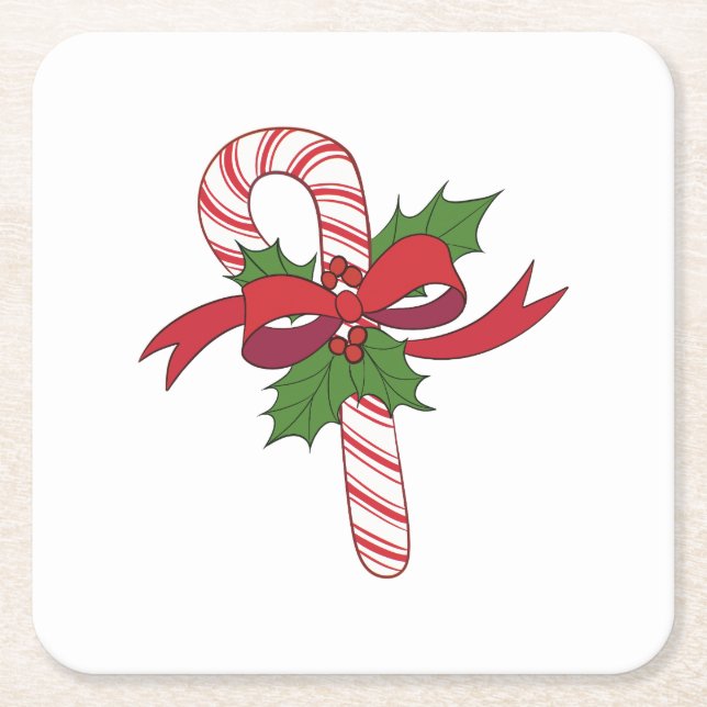 Porta-copo De Papel Quadrado Merry Christmas Candy Cane (Frente)