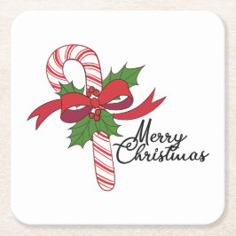 Porta-copo De Papel Quadrado Merry Christmas Candy Cane