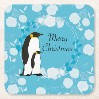 Porta-copo De Papel Quadrado merry christmas, christmas,penguin,flowers