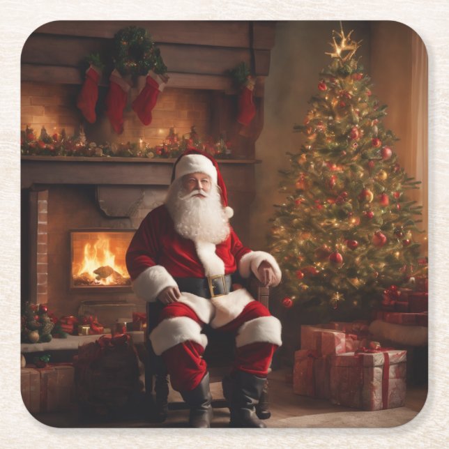 Porta-copo De Papel Quadrado Merry Christmas Coaster – Festive Holiday (Frente)