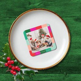 Porta-copo De Papel Quadrado Merry Christmas Color Block Photo 