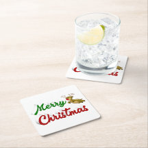 Merry Christmas Flying Reindeer red green script