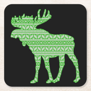 PORTA-COPO DE PAPEL QUADRADO MERRY CHRISTMAS MOOSE VERDE DEER