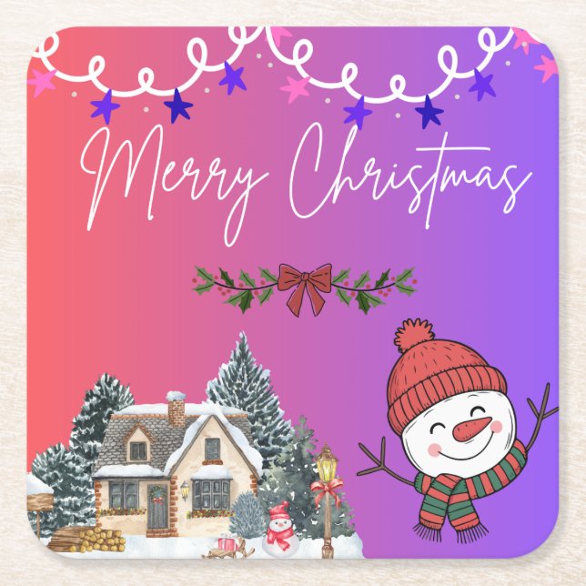 Porta-copo De Papel Quadrado Merry Christmas Paper Coasters (Frente)