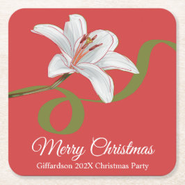 Porta-copo De Papel Quadrado Merry Christmas Red Floral Name Paper Coaster