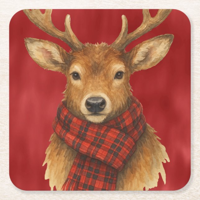 Porta-copo De Papel Quadrado Merry Christmas Reindeer (Frente)