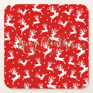 Porta-copo De Papel Quadrado Merry Christmas Reindeers Red