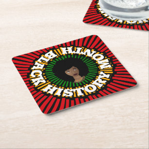Porta-copo De Papel Quadrado Mês da História Negra, Raios do Sol, Mulher Negra