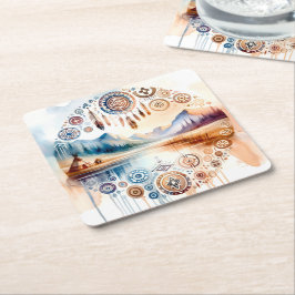 Porta-copo De Papel Quadrado Mês do Patrimônio Nativo Americano