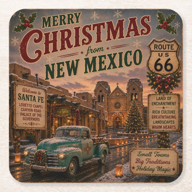 Porta-copo De Papel Quadrado Mesa de Natal de Santa Fe Accent (Frente)