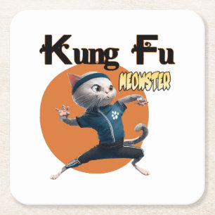 Porta-copo De Papel Quadrado Mestre Kung Fu Meow